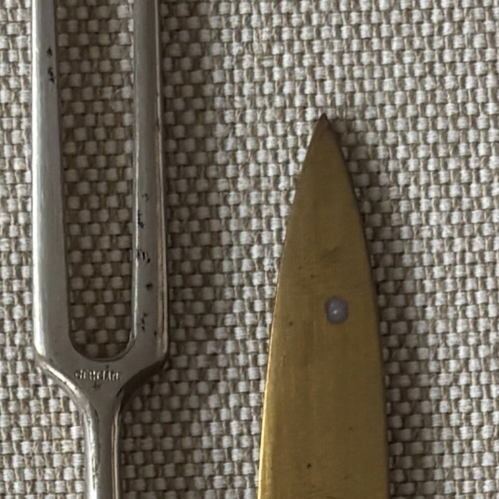 Vintage Bronze Bohemian Fruit Knife plus German Serving Fork Porcelain Handles - Picture 7 of 10